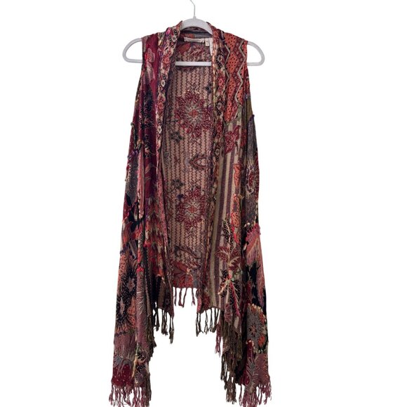 Soft Surrounding Bohemian Embroidered Floral Patterned Fringe Vest Shawl - Picture 3 of 12